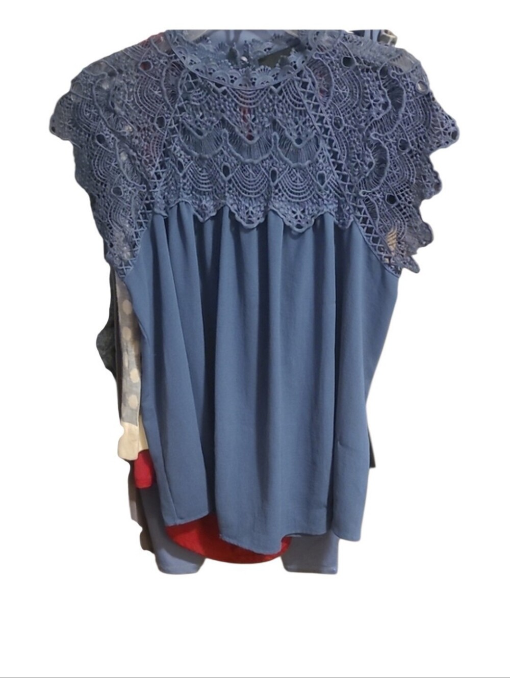 Rains Blue Crochet Yoke Blouse